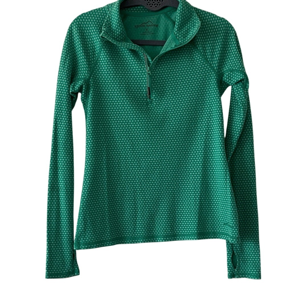 Eddie‎ Bauer Green Dot Print Half-Zip Pullover Medium